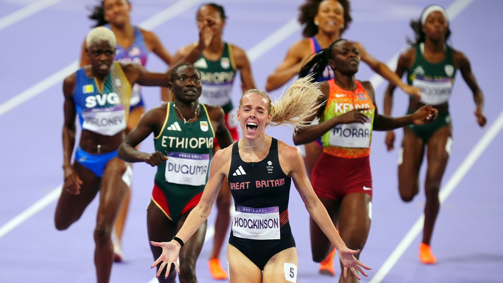 Keely Hodgkinson wins Britain’s first athletics gold at Paris Olympics with victory in 800m