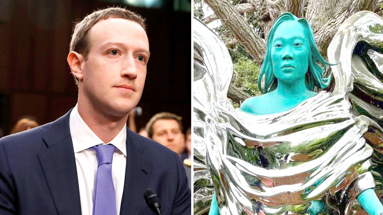 Mark Zuckerberg reveals giant teal statue of wife Priscilla Chan in ...