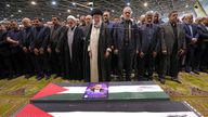 Ayatollah Ali Khamenei led a prayer over the coffins of Haniyeh and his bodyguard. Pic: AP