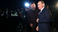 Vladimir Putin is welcomed by head of the Chechen Republic, Ramzan Kadyrov. Pic: Sputnik/Vyacheslav Prokofyev/Reuters