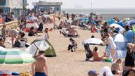 Beach goers enjoy the weather on what will likely be the warmest day of the year so far at Southend-on-Sea in Essex. Picture date: Monday August 12, 2024. Stefan Rousseau/PA Wire