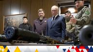 Russia's President Vladimir Putin and head of the Chechen Republic Ramzan Kadyrov look at weapons that were said to be captured during Russia's military campaign in Ukraine, as they visit the Russian Special Forces University in Gudermes, Russia August 20, 2024. Sputnik/Vyacheslav Prokofyev/Pool via REUTERS ATTENTION EDITORS - THIS IMAGE WAS PROVIDED BY A THIRD PARTY.