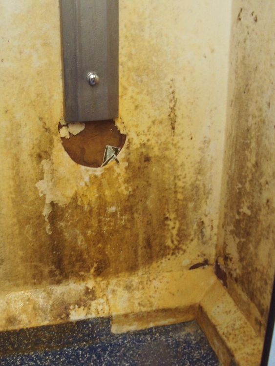Images from report (by HM INSPECTORATE OF PRISONS) of HMP Wandsworth from an unannounced inspection in May 2024 (and published 06/08/2024). Copyright HM Inspectorate of Prisons. G Wing Shower area