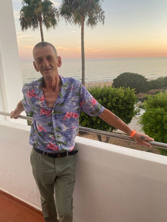 Mr Spiers on the balcony of his hotel on his first night in Portugal