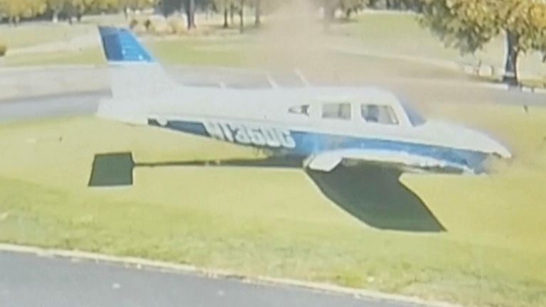 California: Moment small plane crash lands on golf course in Sacramento ...