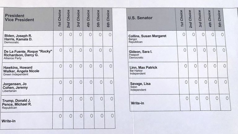 The contents of a ballot used in the 2020 election. Pic: AP