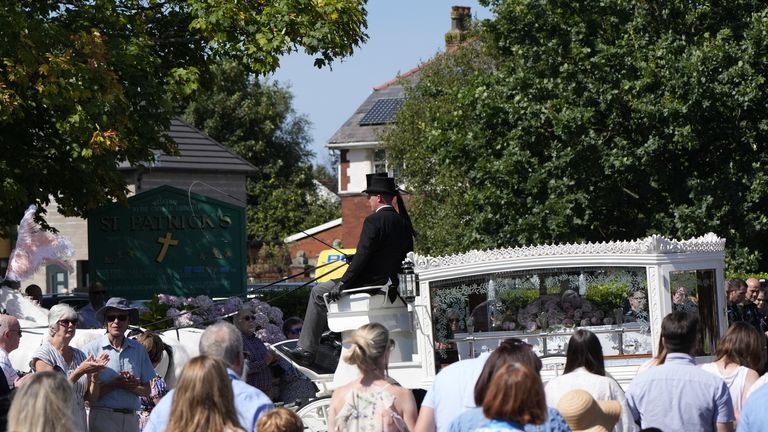 Mourners attending the funeral of Southport stabbing victim Alice da Silva Aguiar in Southport. Pic: PA
