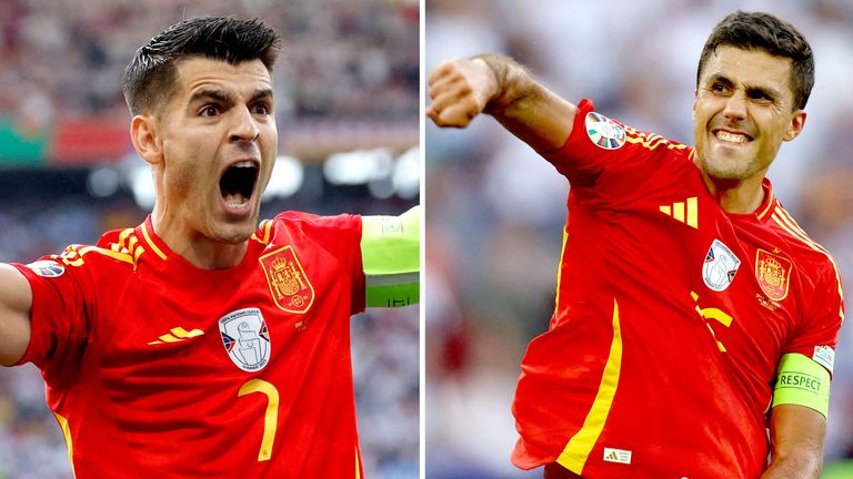 Alvaro Morata and Rodri  during EURO 2024.
Pic: Reuters