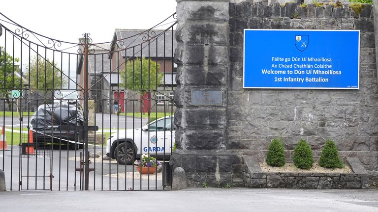 A car wrapped in plastic at the scene at Renmore Barracks in County Galway, after an army chaplain was stabbed on Thursday evening. A male youth, aged in his teens, was restrained by members of the Defence Forces and arrested by gardai at the scene. Picture date: Friday August 16, 2024.