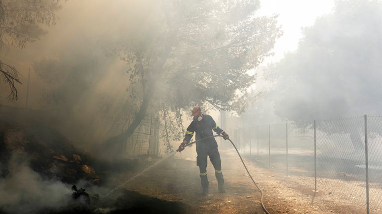 A firefighte near Athens.
Pic: AP