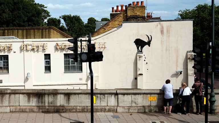 Members of the public view Banksy's new art.  Photo: PA