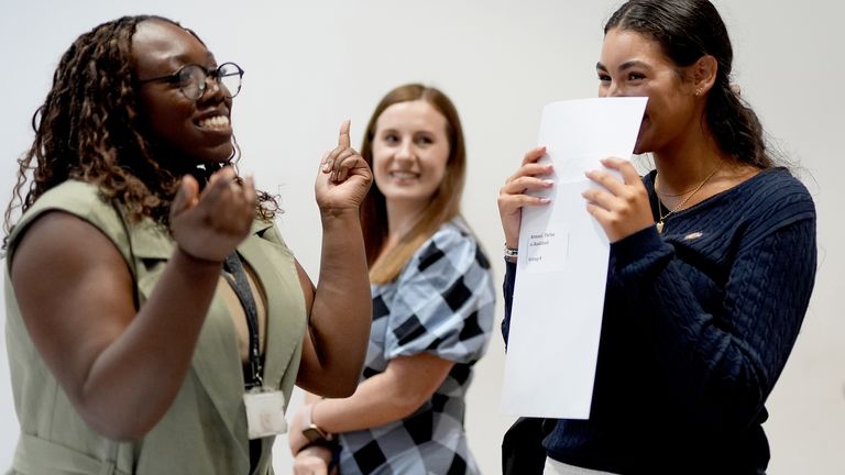 Parisa Armani  (right) receiving her GCSE results at Ark Pioneer in Barnet,.
Pic: PA