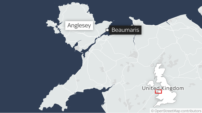 The location of Beaumaris on the island of Anglesey