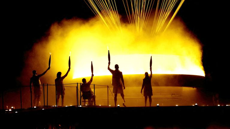 The Olympic cauldron during the opening ceremony.
Pic: Reuters