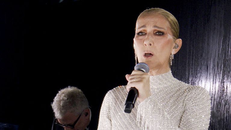 Celine Dion performed on the Eiffel Tower for the Paris Olympics opening ceremony. Pic: Reuters