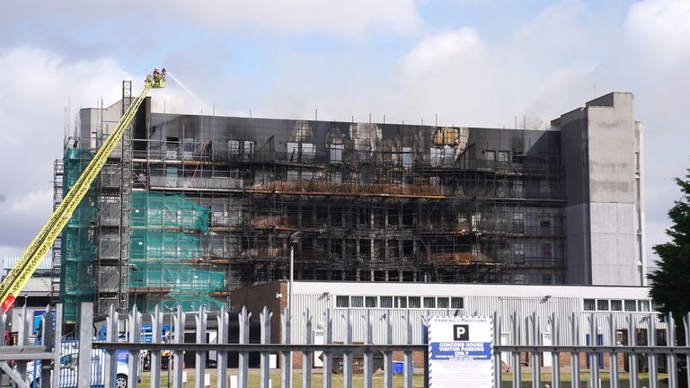 Firefighters at the scene after a blaze at a block of flats on Freshwater Road in Dagenham.
Pic: PA