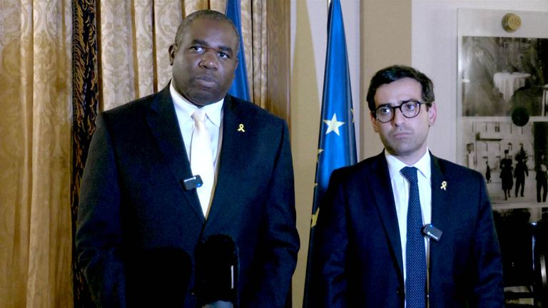 David Lammy and Stephane Sejourn during a press conference in Israel.