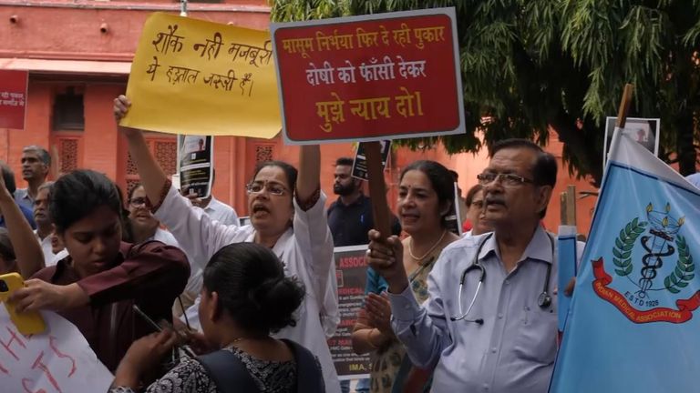 Hundreds of doctors and medical staff are protesting against the rape and murder of one of their colleagues.