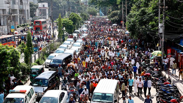 Supporter of Bangladesh Nationalist Party (BNP) join in a rally in Dhaka.
Pic: Reuters