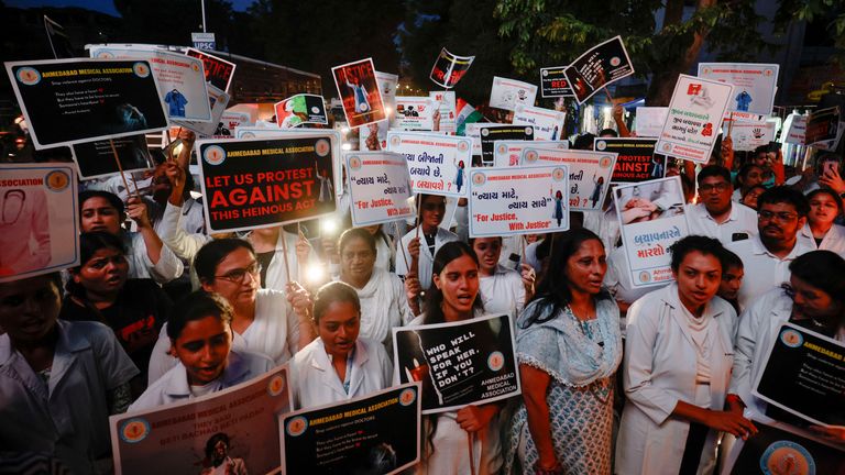 Doctors take part in a protest in Ahmedabad following the murder. Pic: Reuters