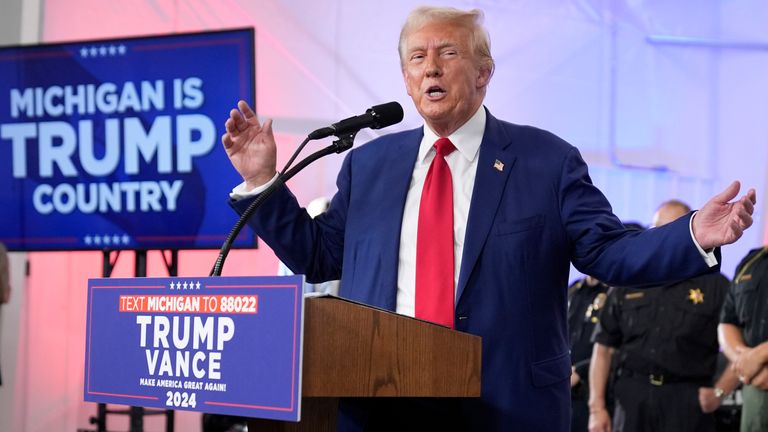 Donald Trump during his speech in Howell. Image: AP