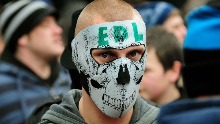 A member of the EDL at a protest in 2010