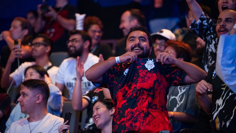 A G2 fan shows his support in the arena. Pic: Esports World Cup Foundation