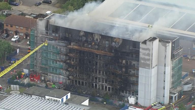 More than 100 people, including children, were evacuated after a fire broke out in a high-rise building in Dagenham, east London. 