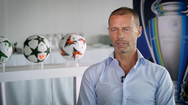 UEFA President Aleksander Ceferin speaking to Sky News