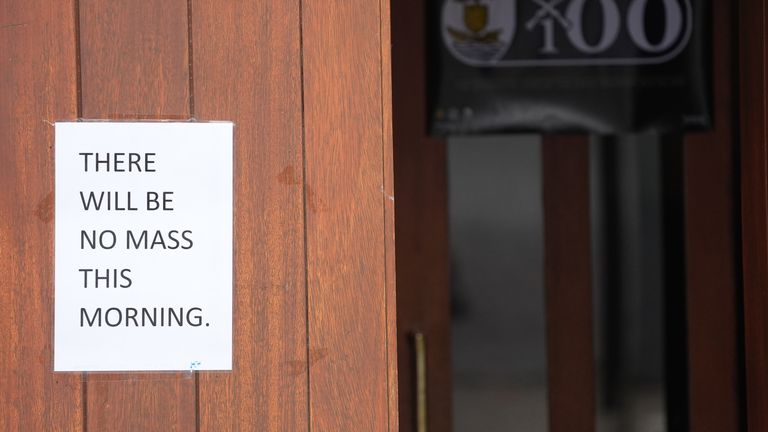 A sign on the door at St Patrick's Garrison Church at Renmore Barracks in County Galway, after army chaplain Fr Paul Murphy was stabbed on Thursday evening. A male youth, aged in his teens, was restrained by members of the Defence Forces and arrested by gardai at the scene. Picture date: Friday August 16, 2024.