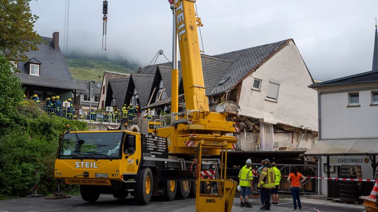 Partially collapsed hotel in Traben-Trarbach, Rhineland-Palatinate, Germany. Pic: AP