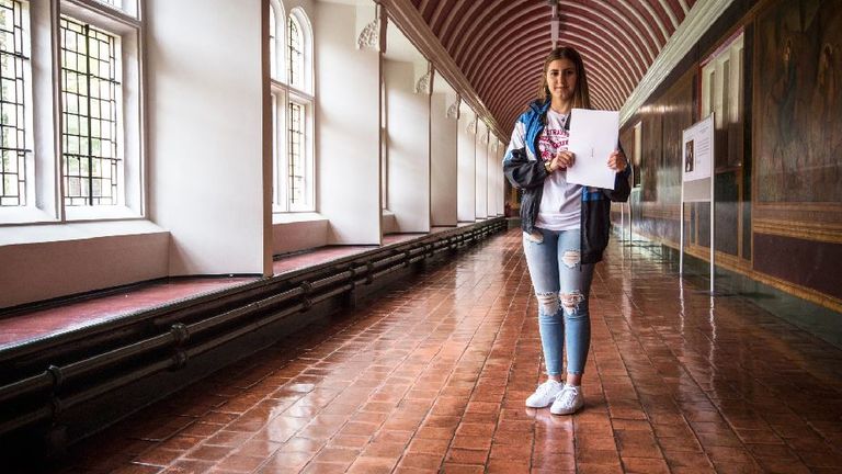 Embargoed to 1045 Thursday August 24 Grenfell survivor Ines Alves celebrates after collecting her GCSE results, at the Sacred Heart school in west London. PRESS ASSOCIATION Photo. Picture date: Thursday August 24, 2017. See PA story EDUCATION GCSEs Grenfell. Photo credit should read: Lauren Hurley/PA Wire

 