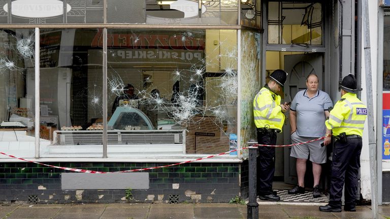 Damage to a butchers shop window on Murray Street in Hartlepool.
Pic::PA