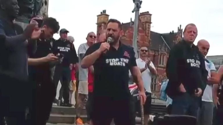 John Francis speaks at the demonstration in Hull before the disorder broke out