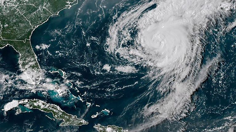 A satellite image of Hurricane Ernesto in the Atlantic Ocean south-southwest of Bermuda on 16 August. Pic: AP