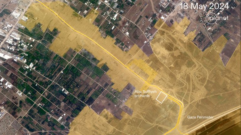 By May almost all the homes and farmland within a kilometre of the Gaza border appeared to have been bulldozed. Pic: Forensic Architecture