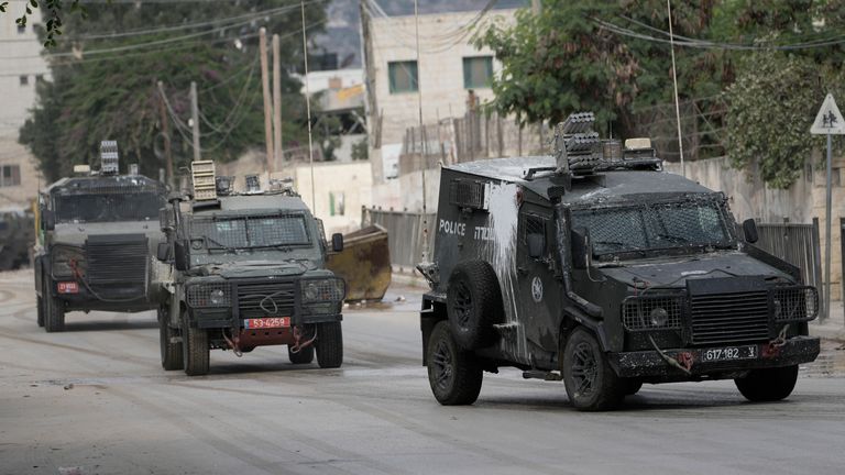 Israeli armoured vehicles on the streets of Jenin. Pic: AP