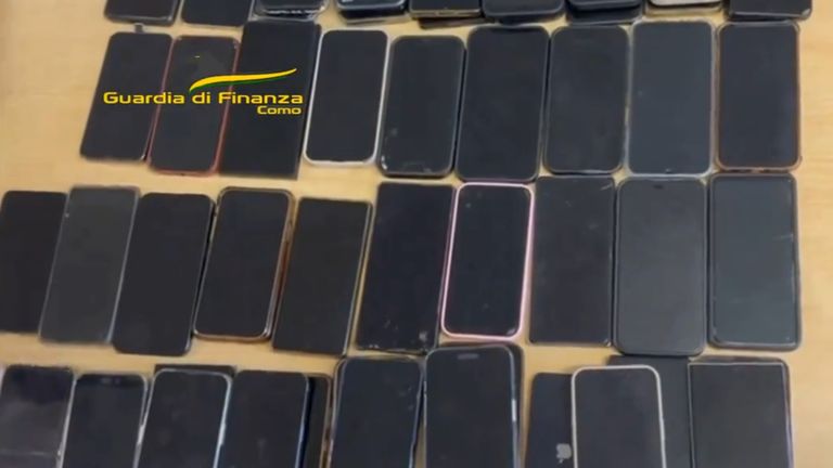 Some 121 mobile phones were recovered by police. Pic: Guardia di Finanza
