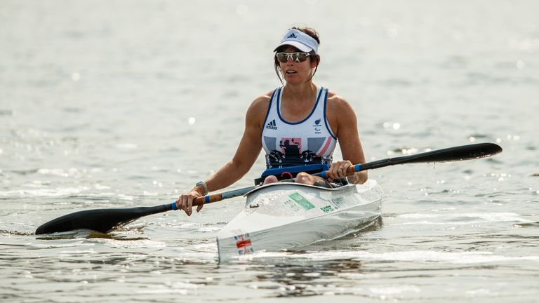 Jeanette Chippington after winning gold in the women's canoe sprint KL1 event in Rio de Janiero. Pic: Reuters