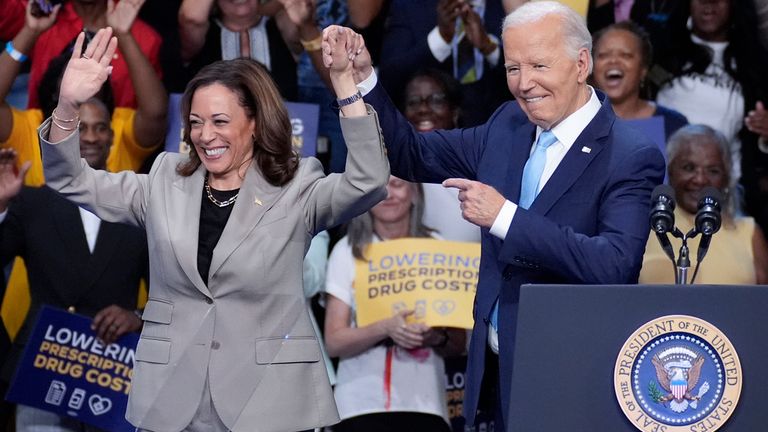 Kamala Harris with current US President Joe Biden. Pic: AP