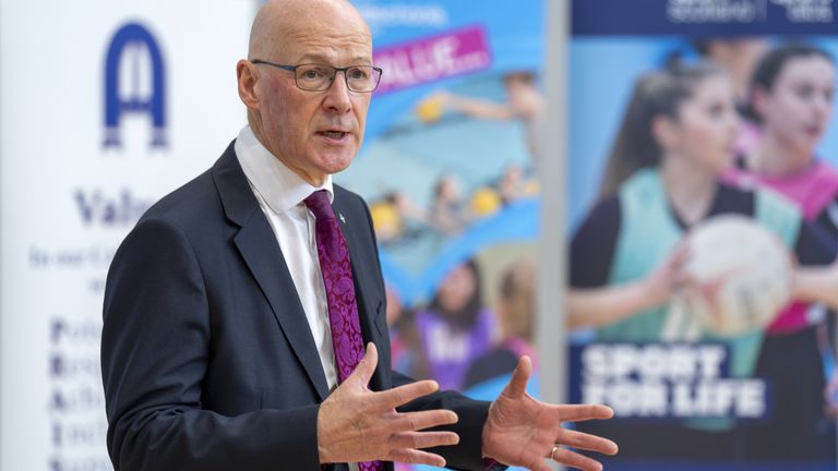 First Minister John Swinney during a visit to St Augustine's RC High School in Edinburgh earlier on Thursday. Pic: PA
