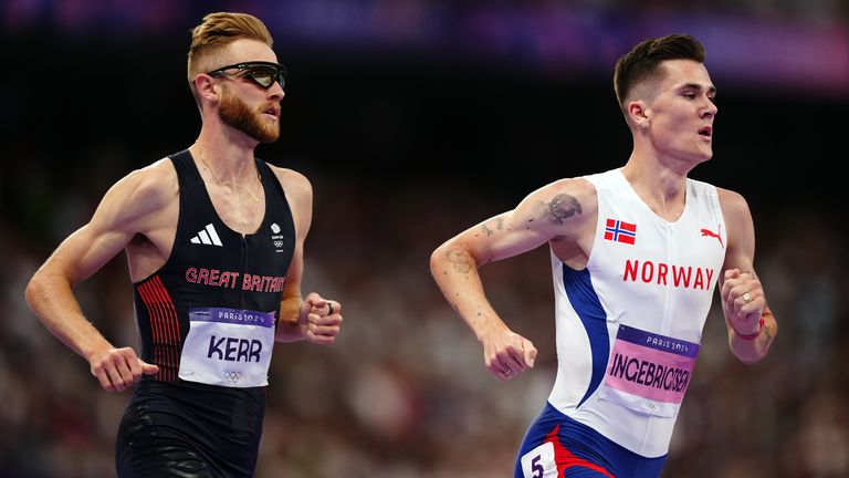 Norway's Jakob Ingebrigtsen (right) and Great Britain's Josh Kerr (left) during the Men's 1500m Semi-Final at the Stade de France on the ninth day of the 2024 Paris Olympic Games in France. Picture date: Sunday August 4, 2024.