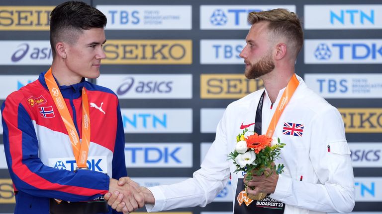 Josh Kerr and Jakob Ingebrigtsen at the World Athletics Championships last year. Pic: PA
