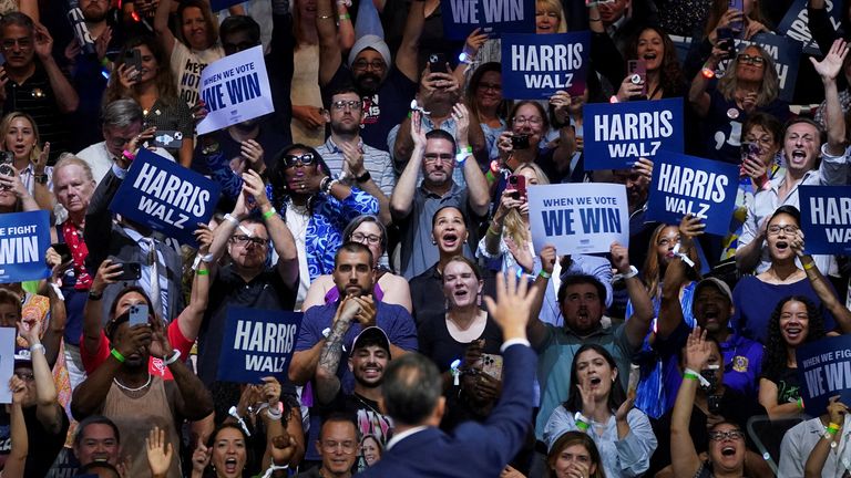 Pennsylvania governor Josh Shapiro waves at a rally in Philadelphia where Democrat nominee for president Kamala Harris unveiled Tim Walz as her vice president candidate. Pic: Reuters