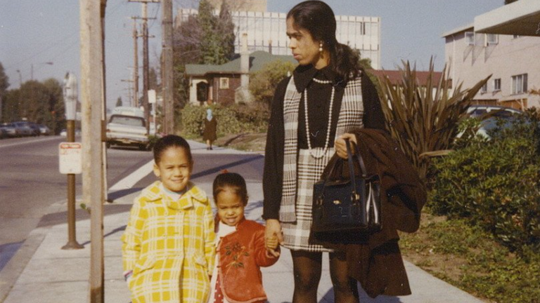 Kamala as child with her mother and younger sister Maya. Pic: @KamalaHarris