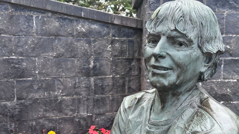 Statue of Joey Dunlop, motorcycle racing legend from Ballymoney