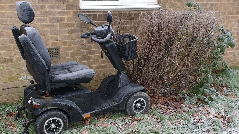 The mobility scooter belonging to  Neil Shadwick, which was stolen by Kimberley Ann Hawkins.
Pic: Gloucestershire Police/PA