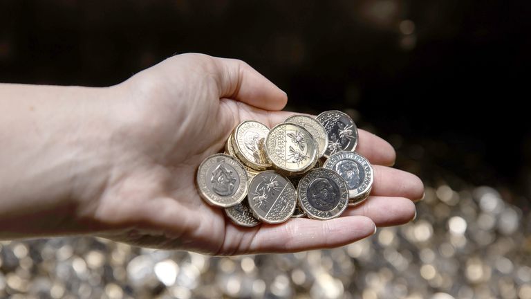 The new pressing of the one pound coin bearing King Charles III's official portrait 
Pic: Royal Mint/PA