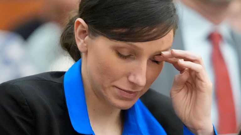 Kouri Richins, a Utah mother of three who wrote a children's book about coping with grief after her husband's death and was later accused of fatally poisoning him, looks on during a hearing Tuesday, Aug. 27, 2024, in Park City, Utah. (AP Photo/Rick Bowmer, Pool)