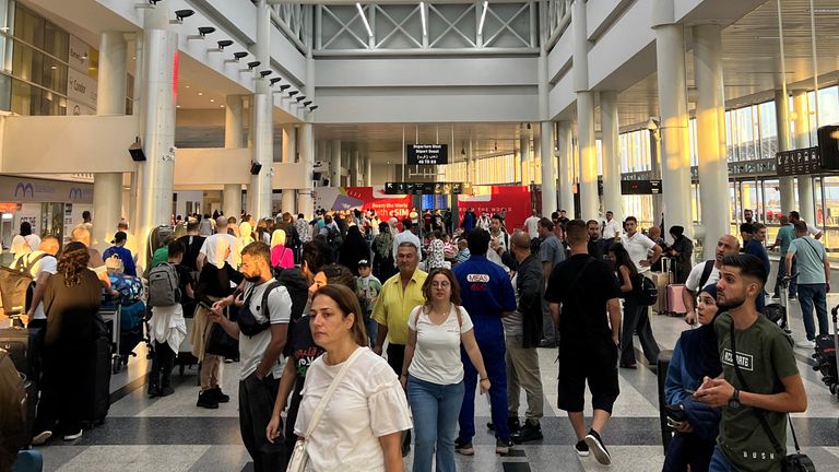 People at Beirut-Rafic Al Hariri International Airport, in Beirut, Lebanon.
Pic: Reuters